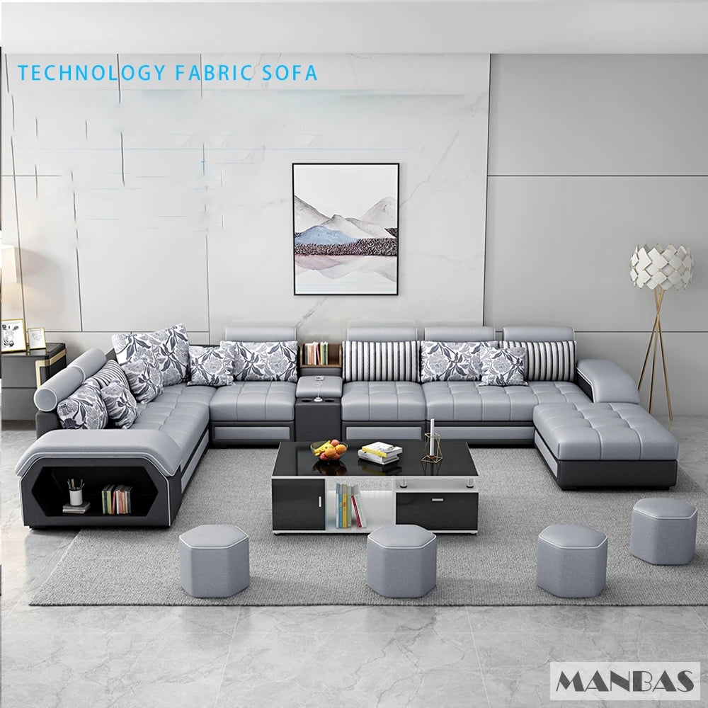 U-Shape Fabric Sofa with USB