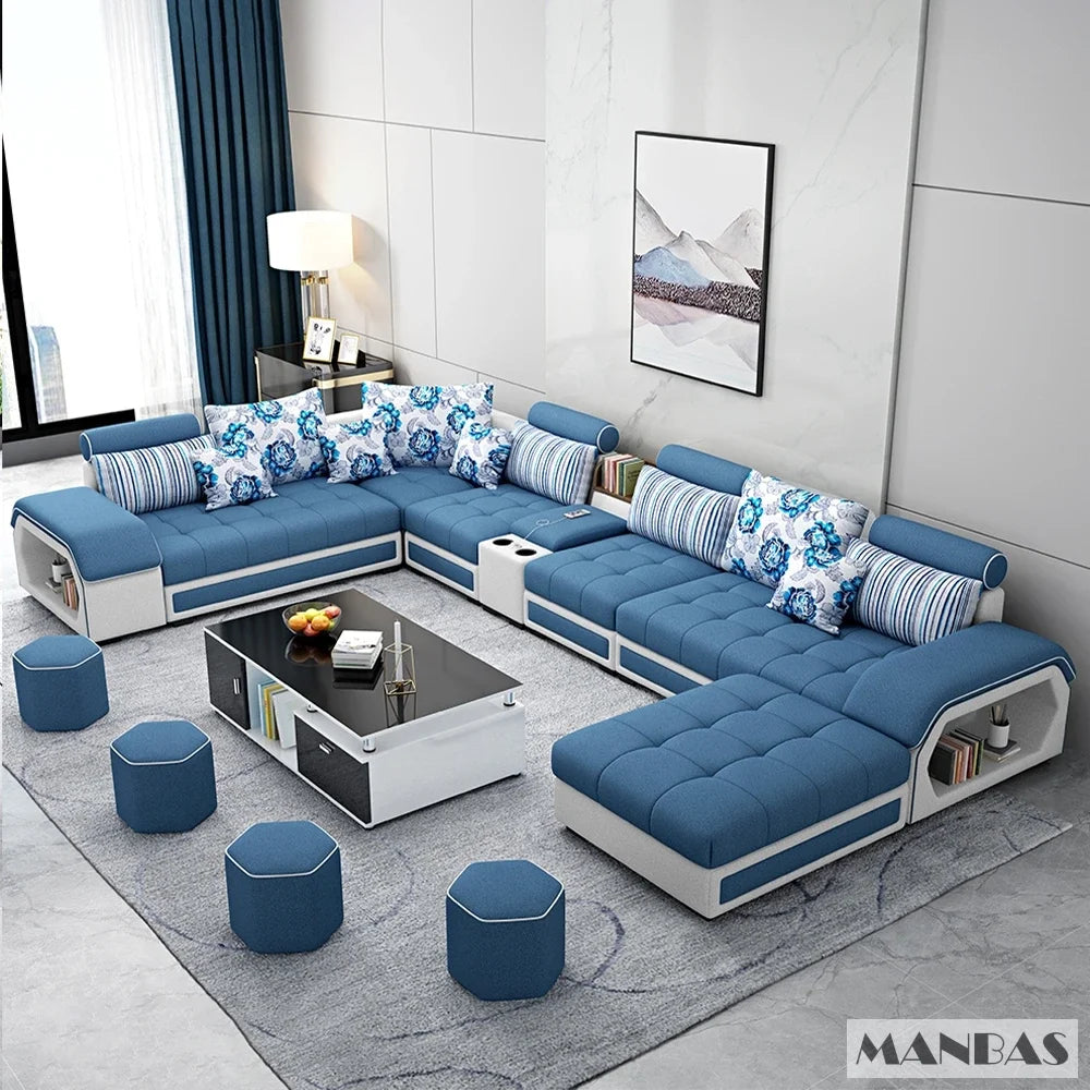 U-Shape Fabric Sofa with USB