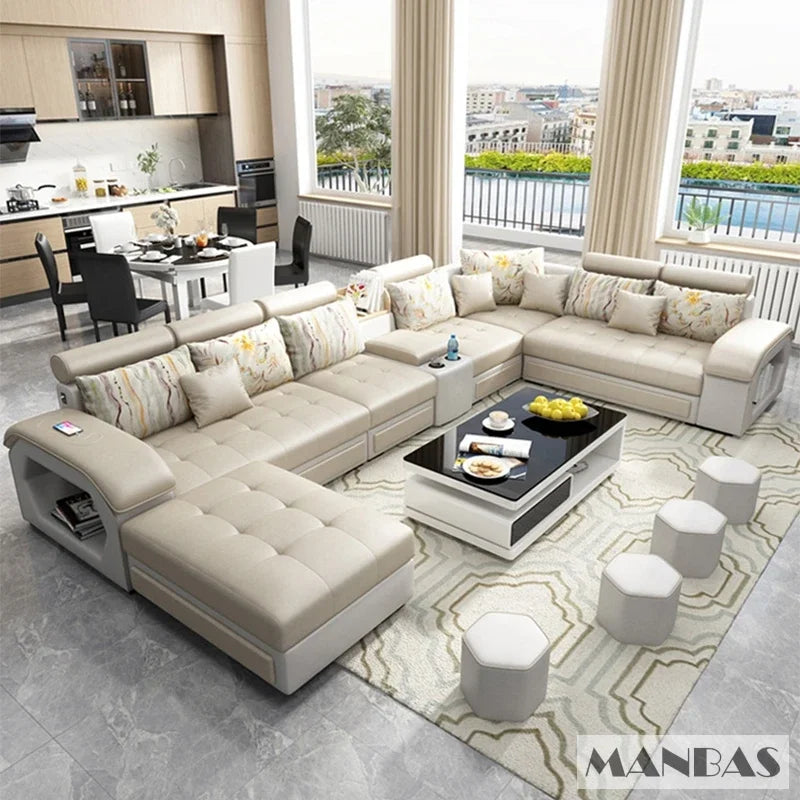 U-Shape Fabric Sofa with USB