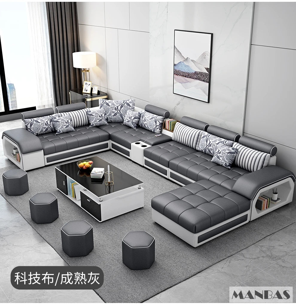 U-Shape Fabric Sofa with USB