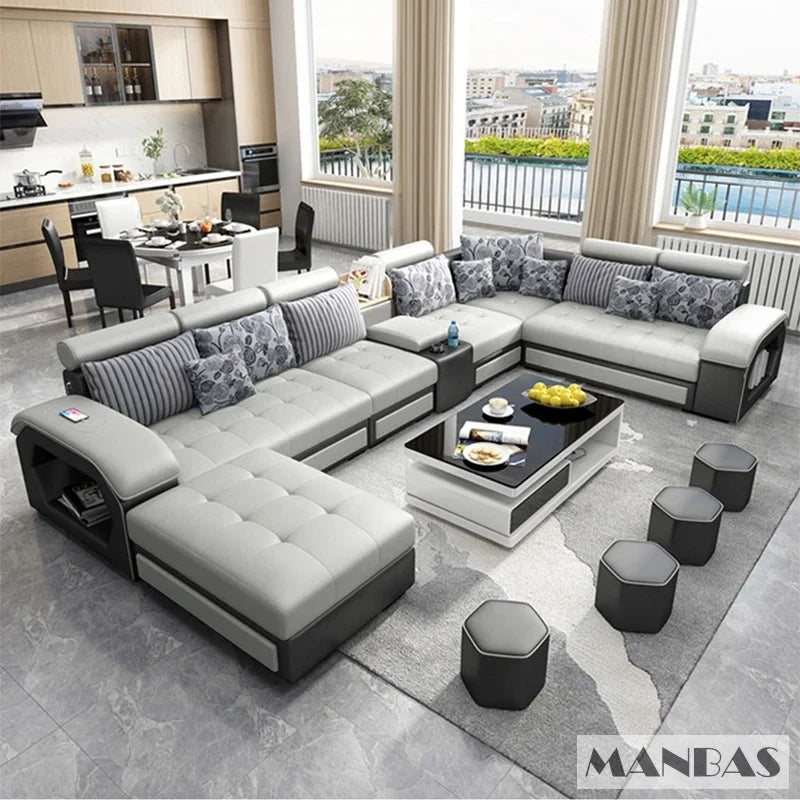 U-Shape Fabric Sofa with USB