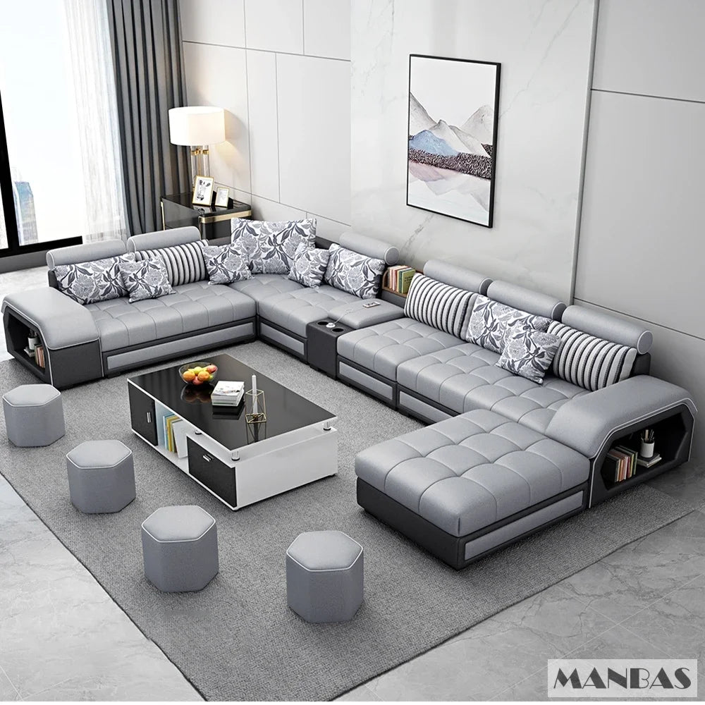 U-Shape Fabric Sofa with USB