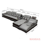 Italian Leather Sectional Sofa with Massage