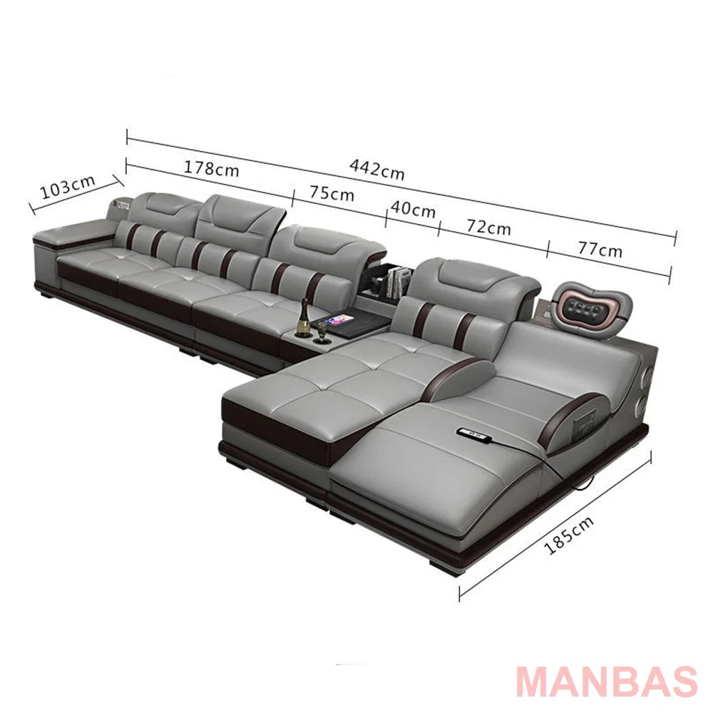 Italian Leather Sectional Sofa with Massage