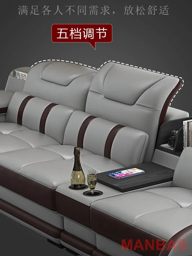 Italian Leather Sectional Sofa with Massage